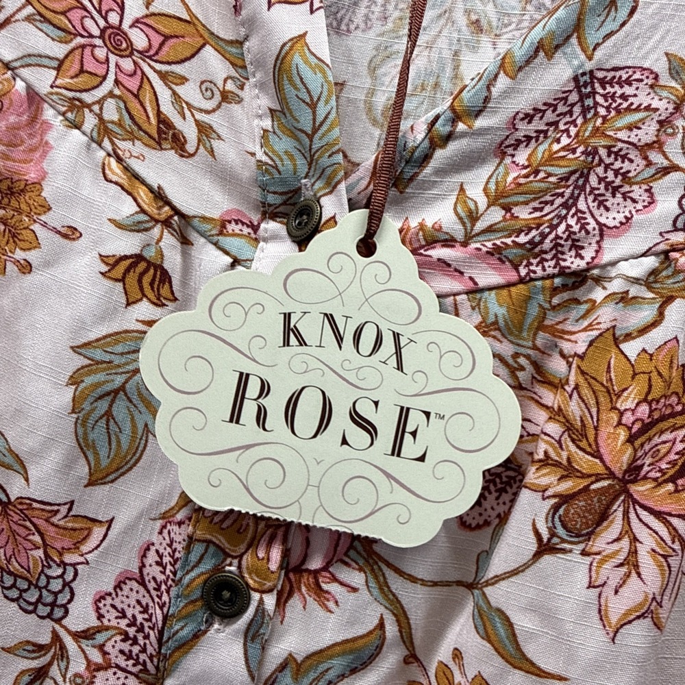 Knox Rose Women's Top Size XXL Floral Orange Green NWT V Neck Peasant Popover - Picture 5 of 10